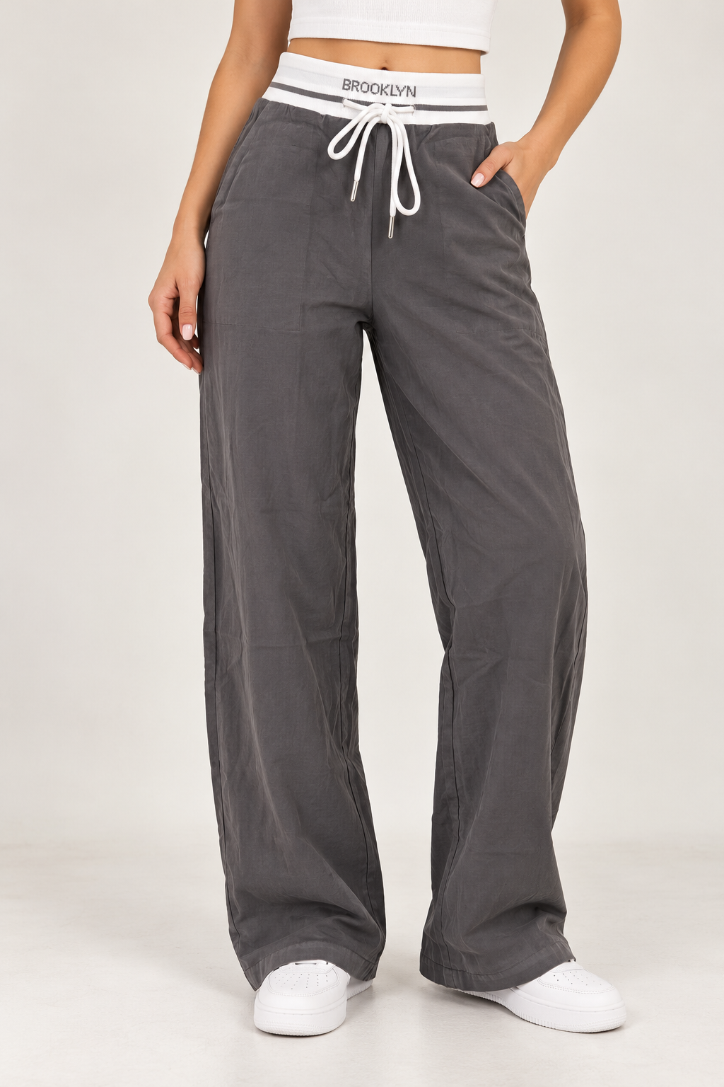 Charcoal trousers with white elastic waistband "BROOKLYN"