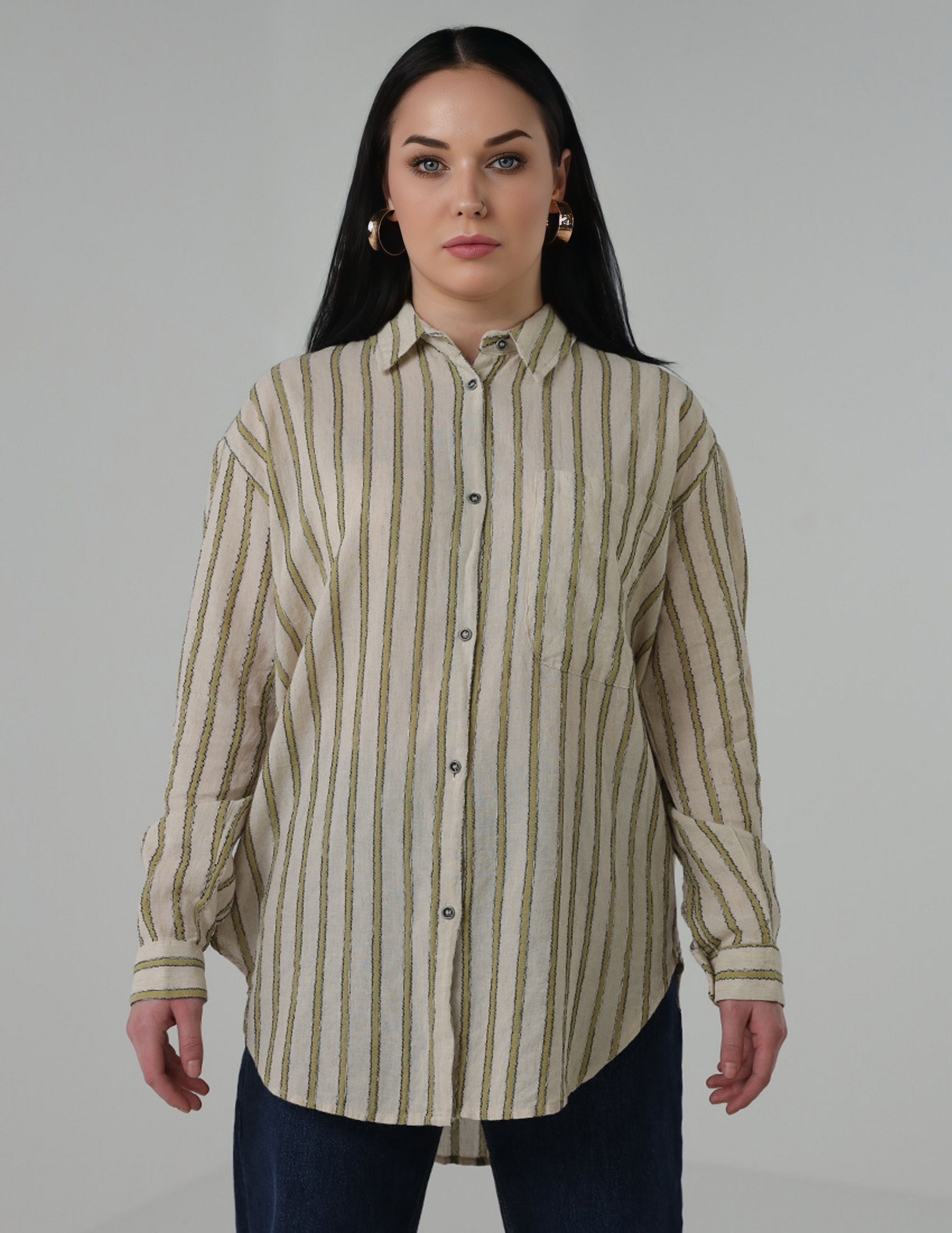Oversized striped shirt with side pocket