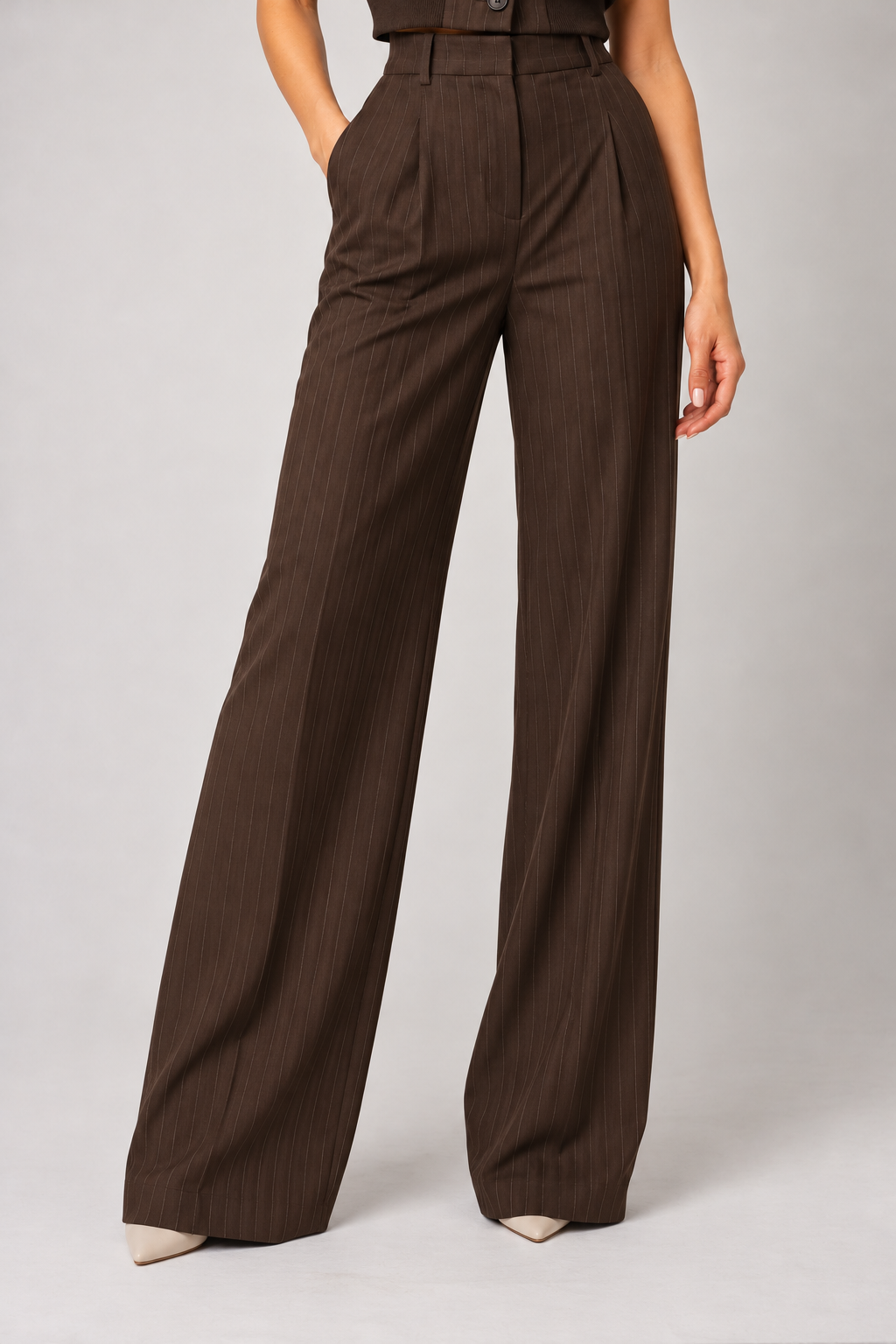 Brown striped straight cut pants