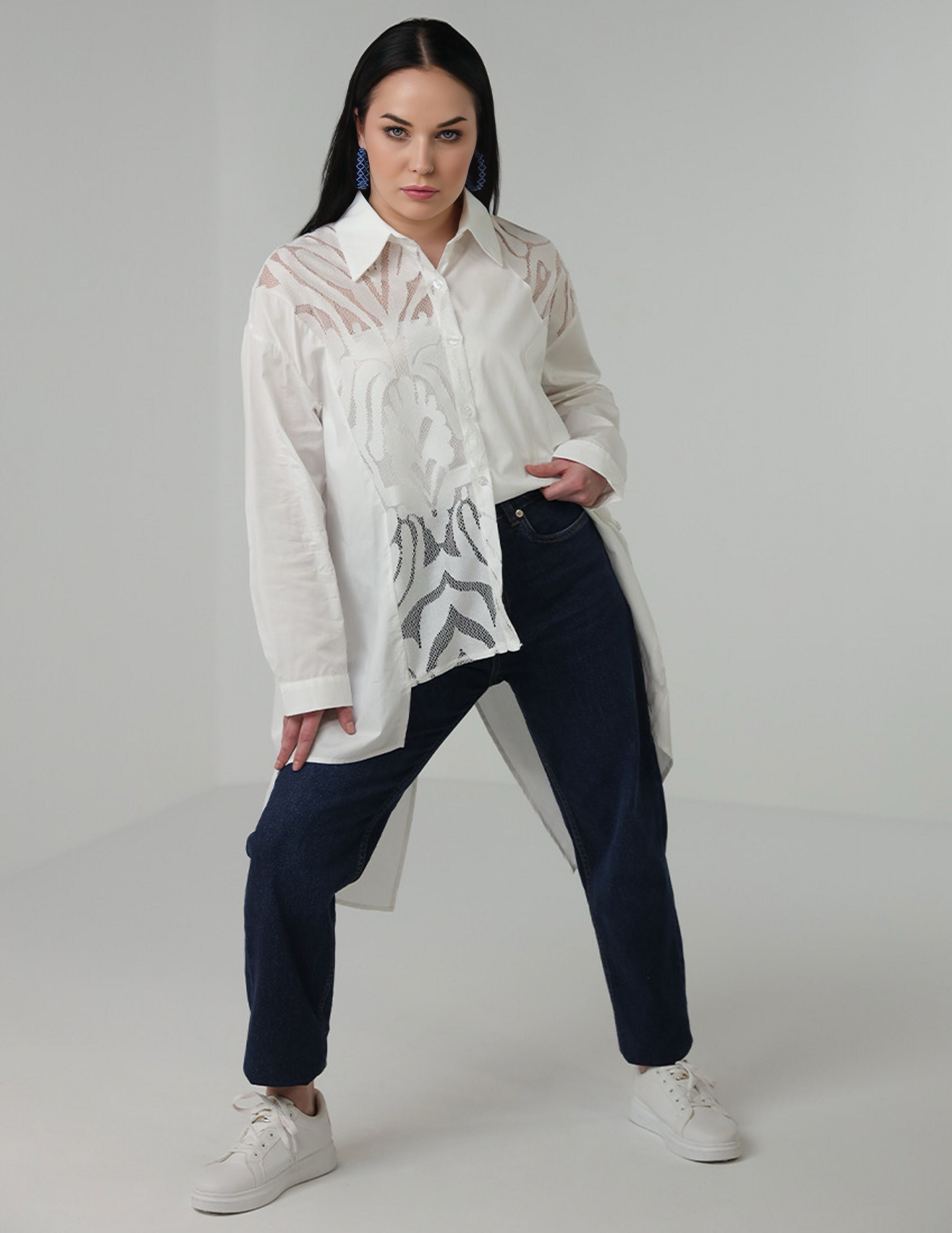 Asymmetric Lace-Panel Shirt