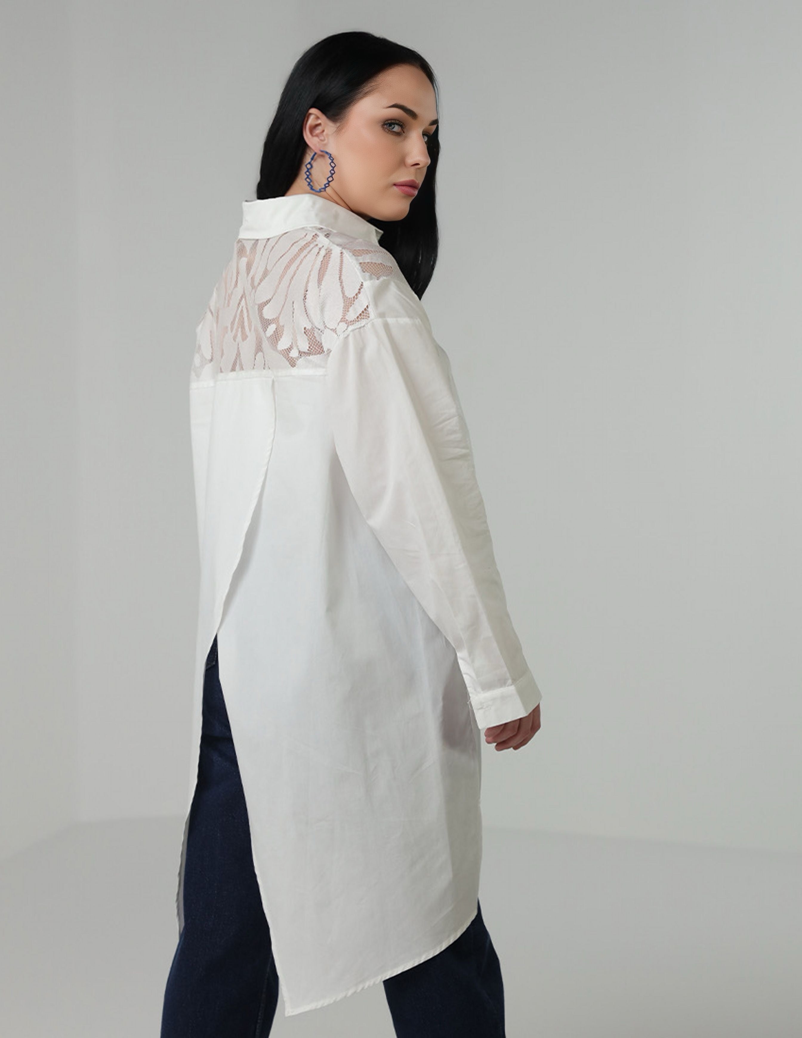 Asymmetric Lace-Panel Shirt