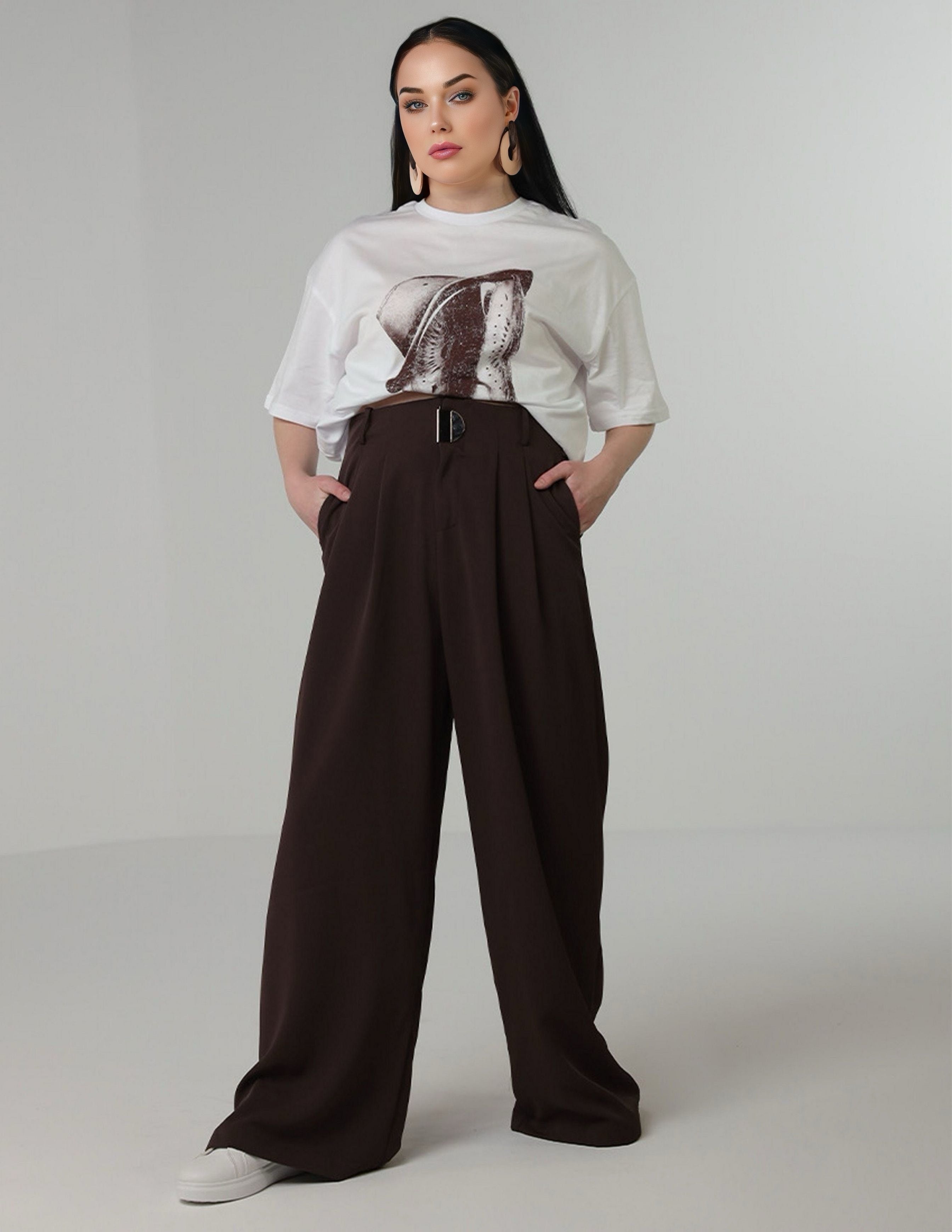 Wide-Leg pants with silver ring