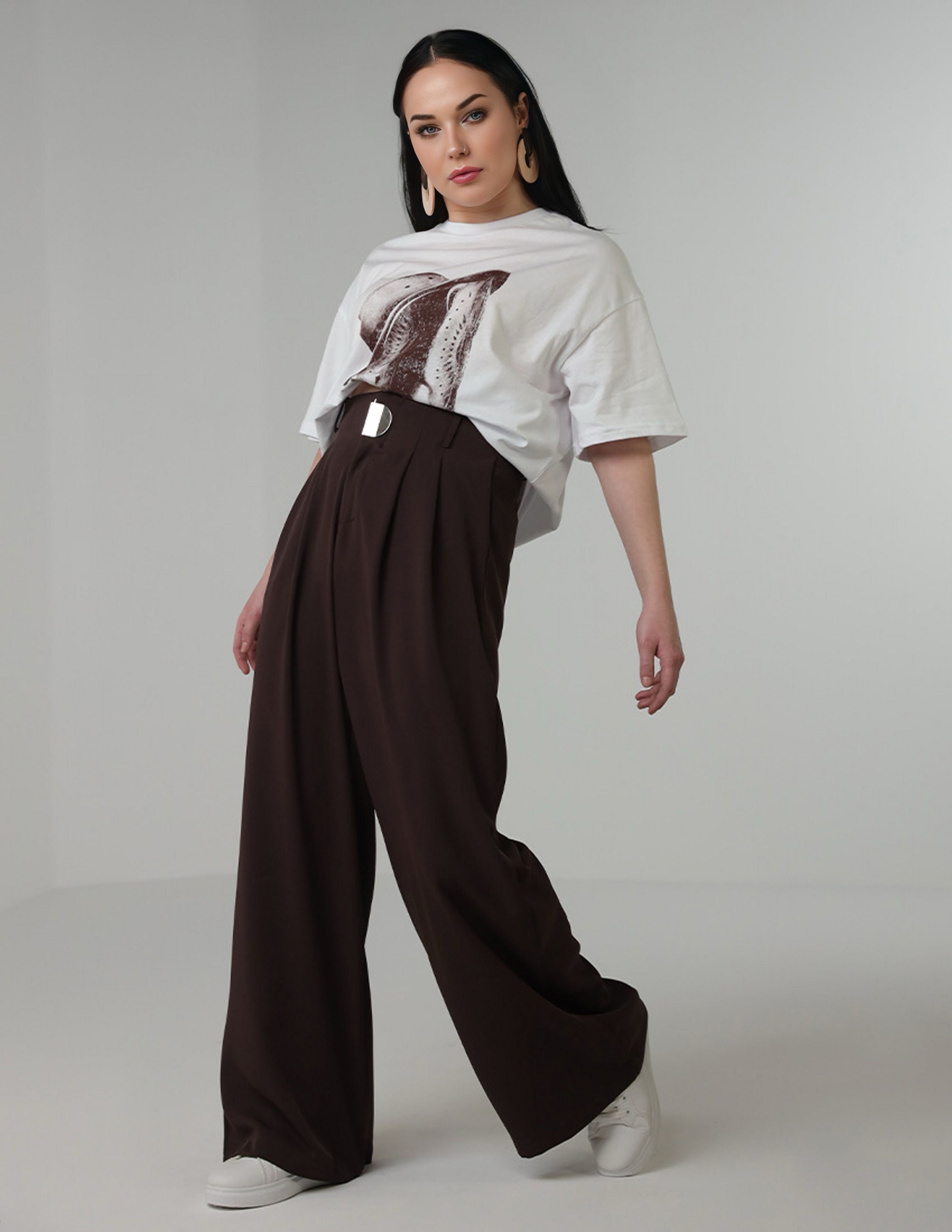Wide-Leg pants with silver ring