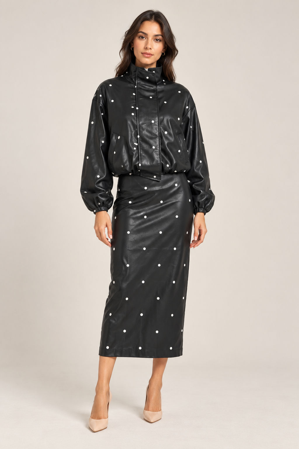 Bomber black polka dot leather jacket