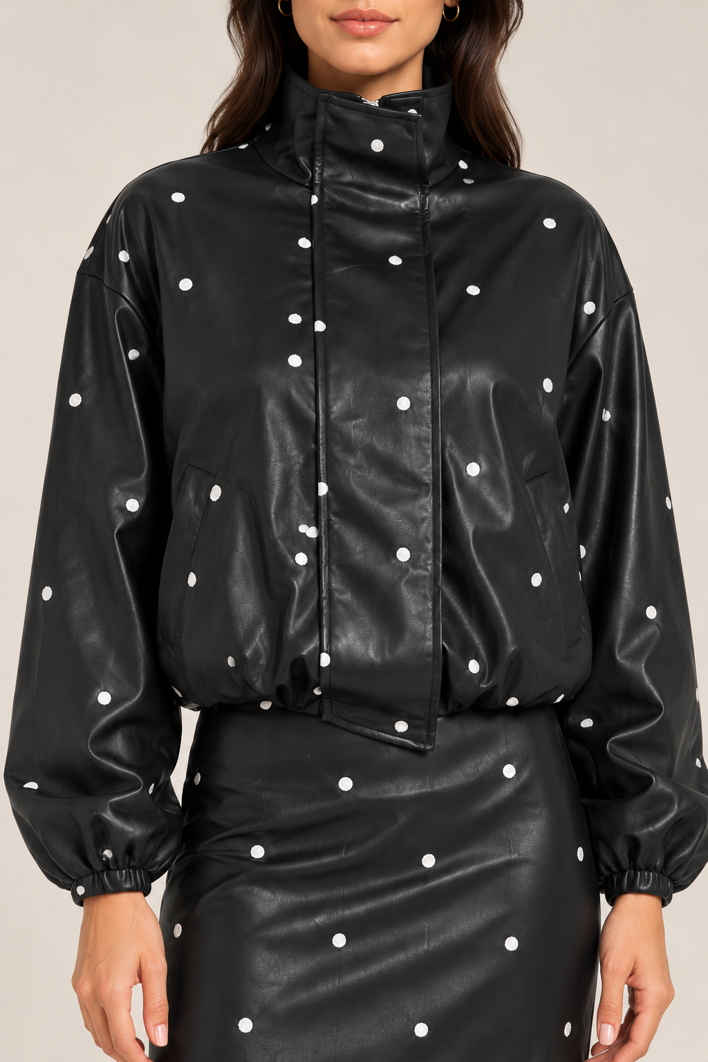 Bomber black polka dot leather jacket