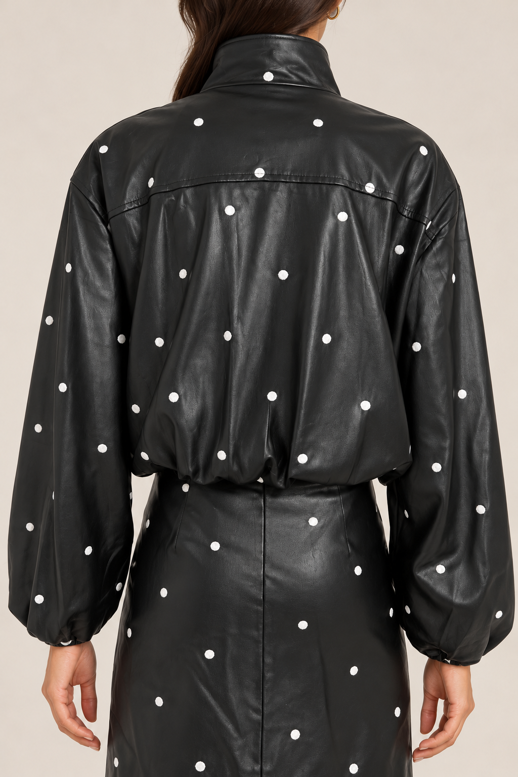 Bomber black polka dot leather jacket