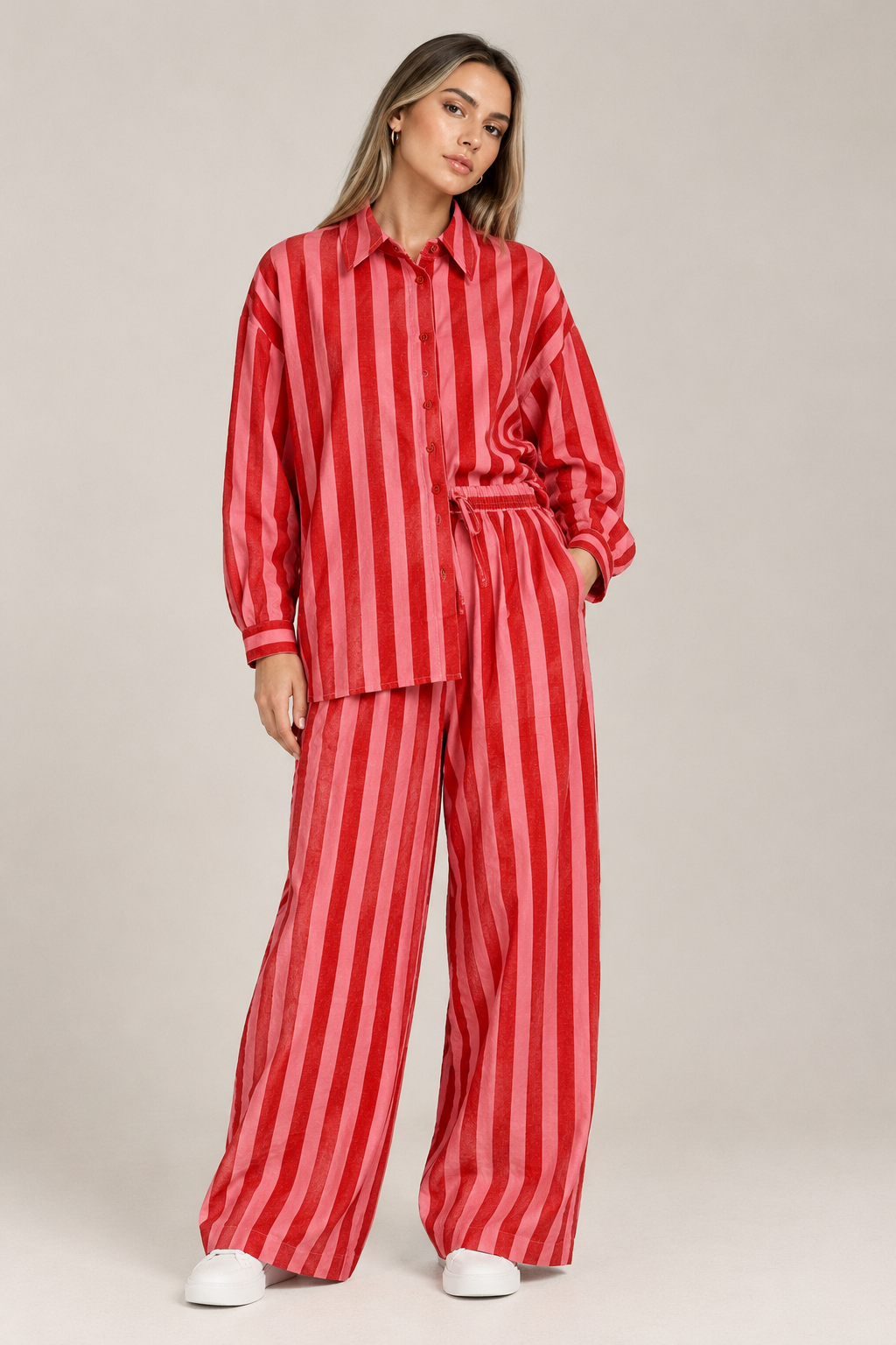 Oversized red and pink striped shirt