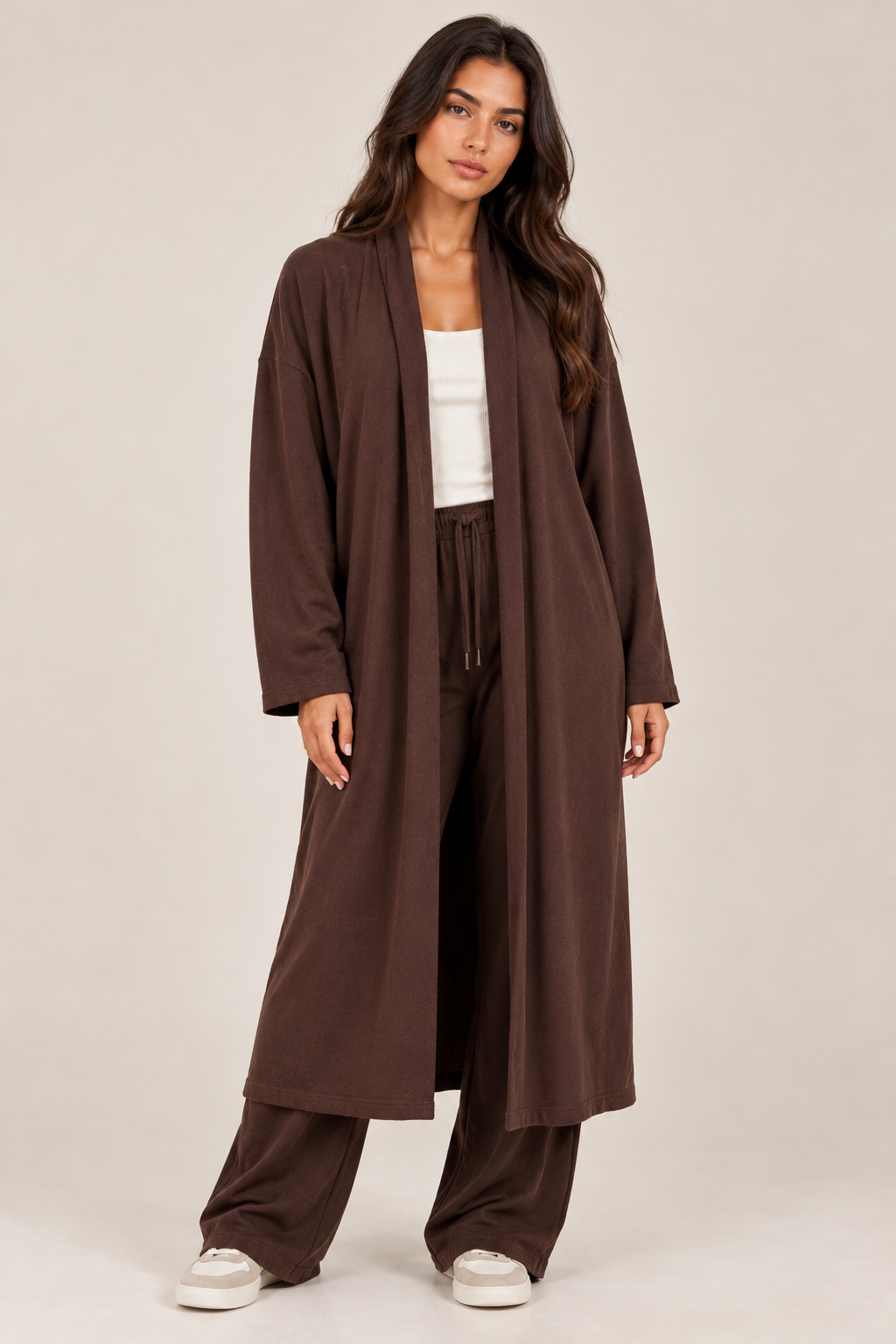 Long open wool cardigan