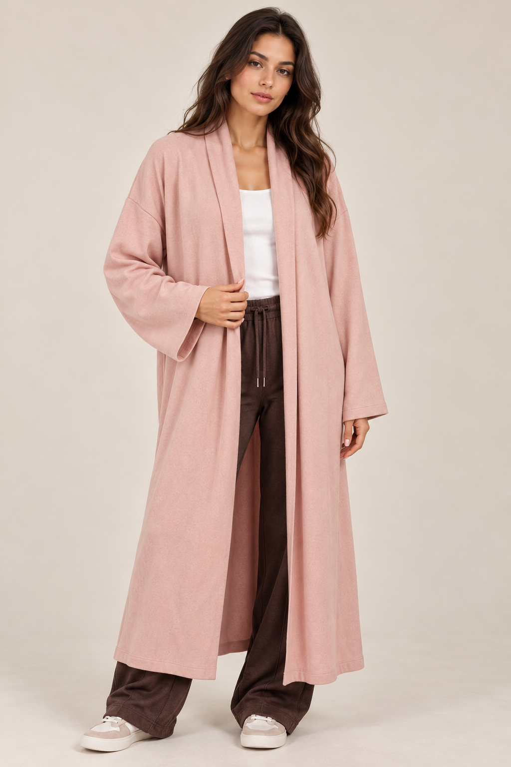 Long open wool cardigan