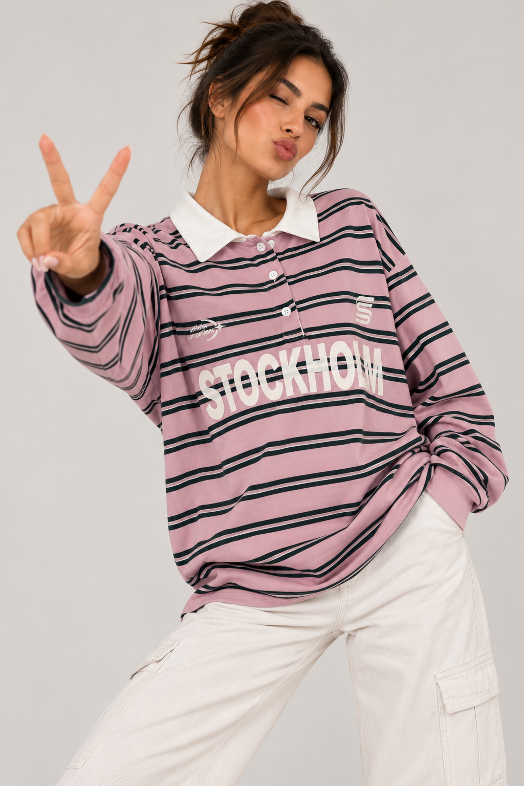 Oversized striped blouse with a shirt collar and button-up front "STOCKHOLM"