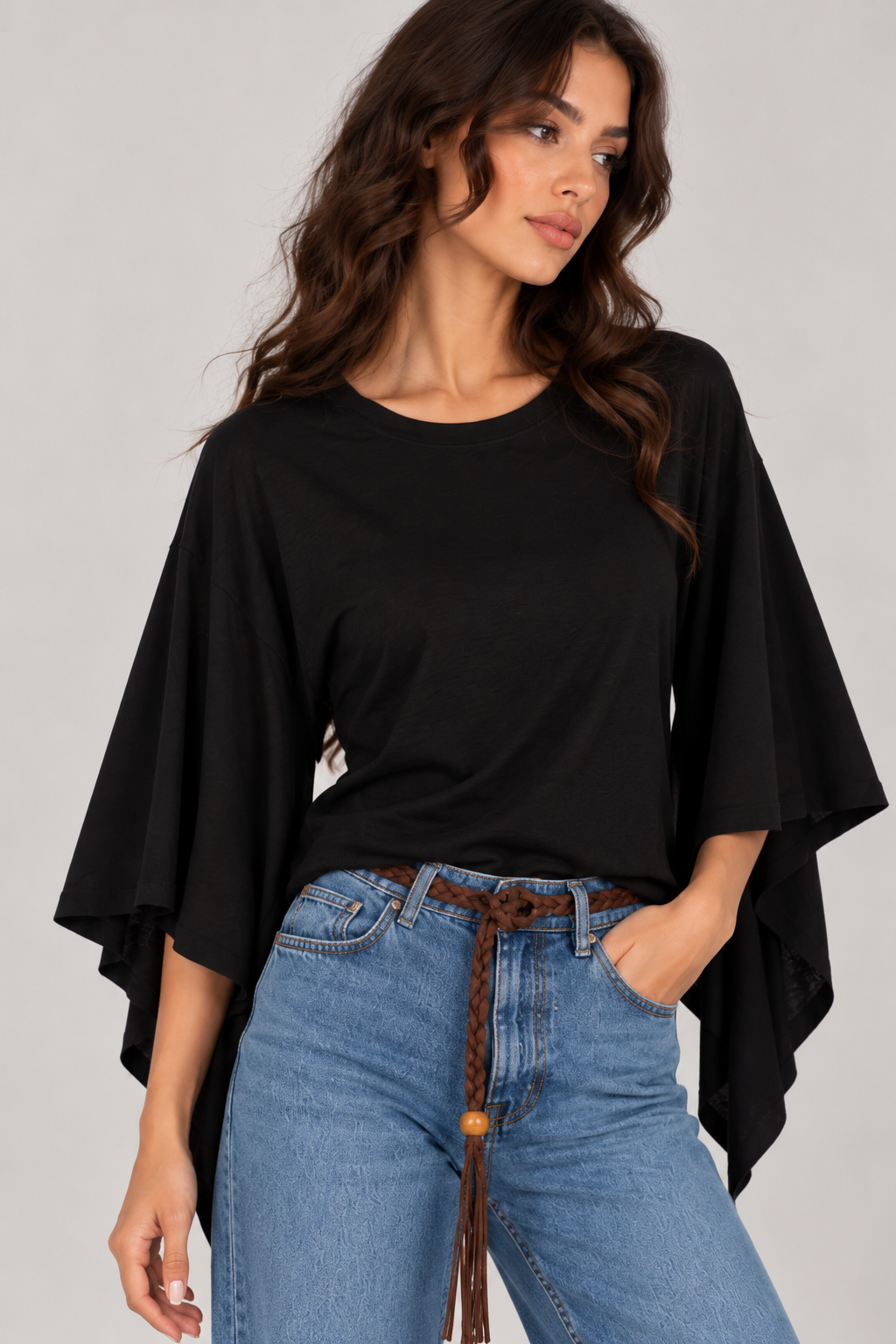 A blouse with wide sleeves