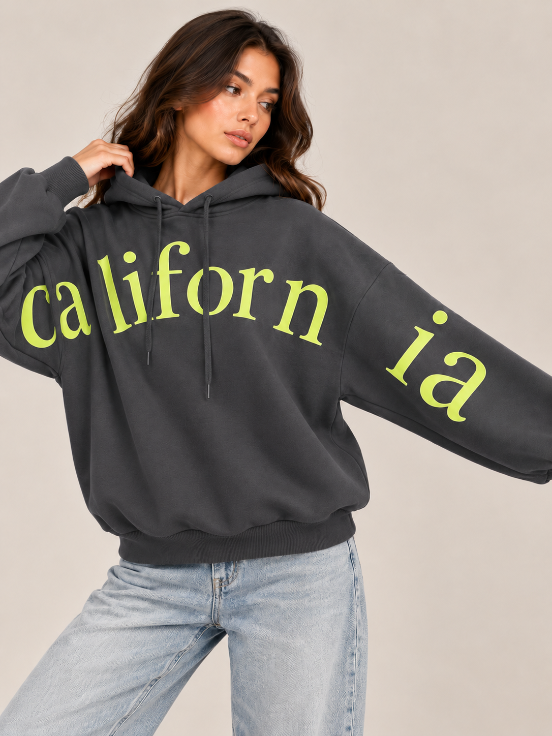 Hoodie Charcoal's "California" in neon green