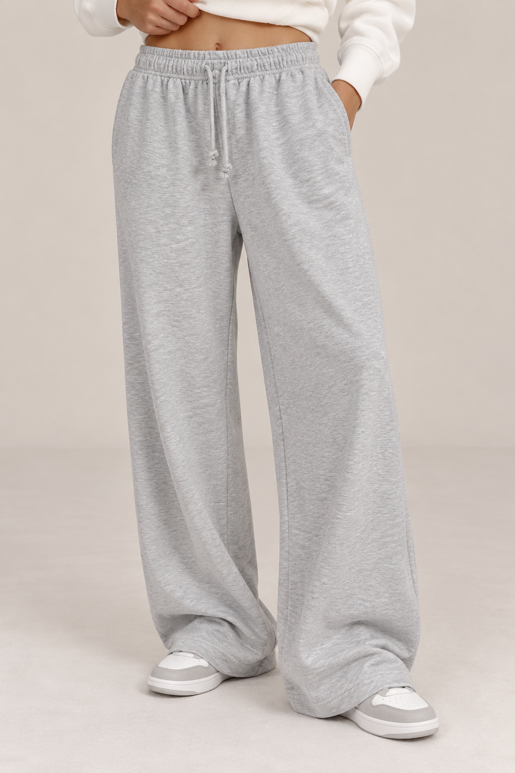 Light grey Straight Sweatpants with tie waist
