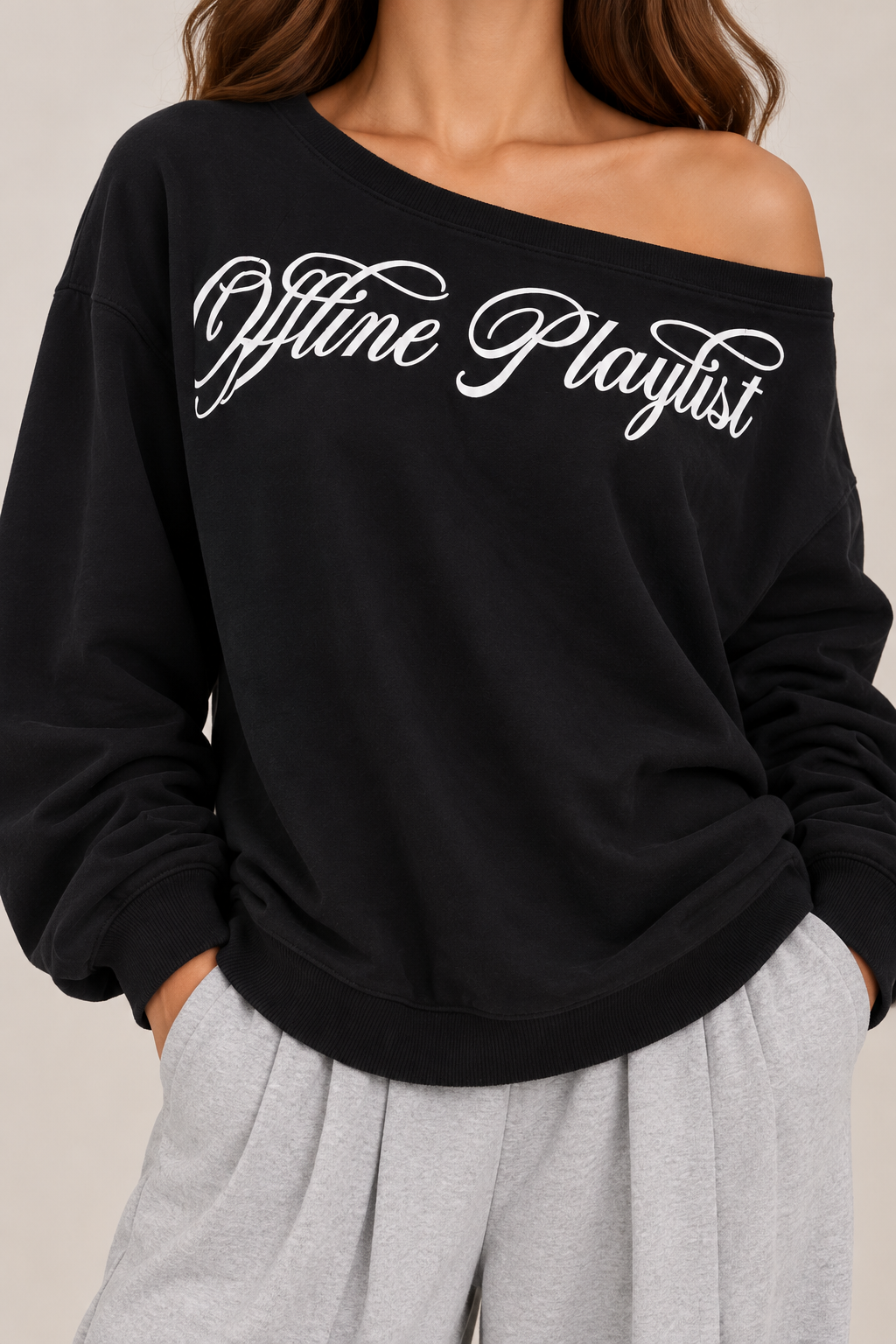 Off-shoulder blouse oversized chest word
