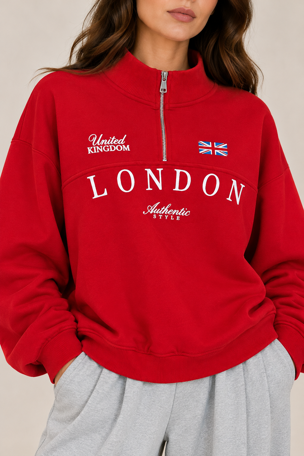 Red cloud dome sweatshirt "LONDON" with United Kingdom flag