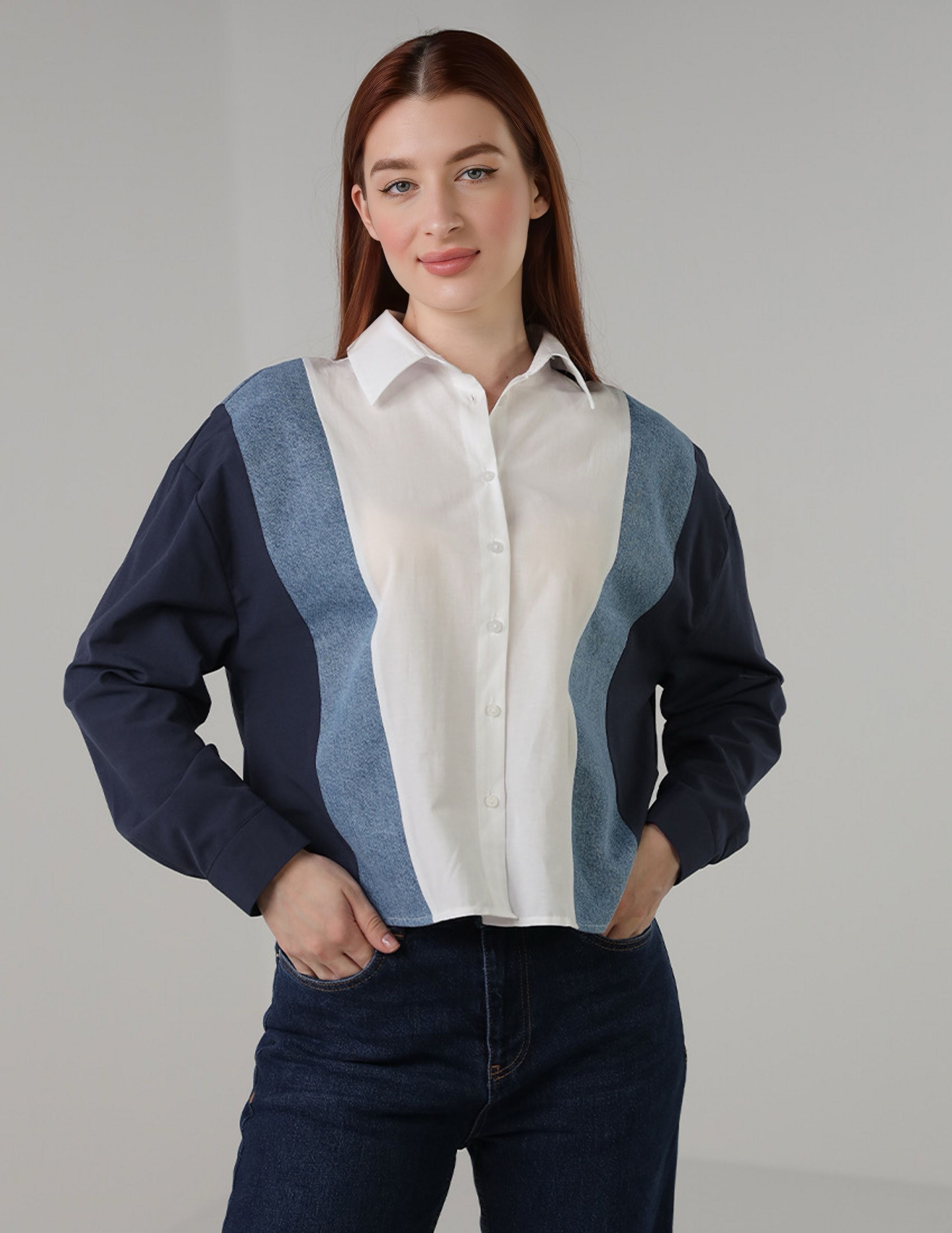 Classic Colorblock Button-Up Shirt