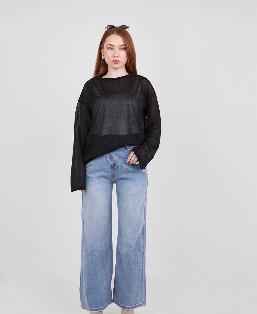 Shiny chiffon blouse with long sleeves