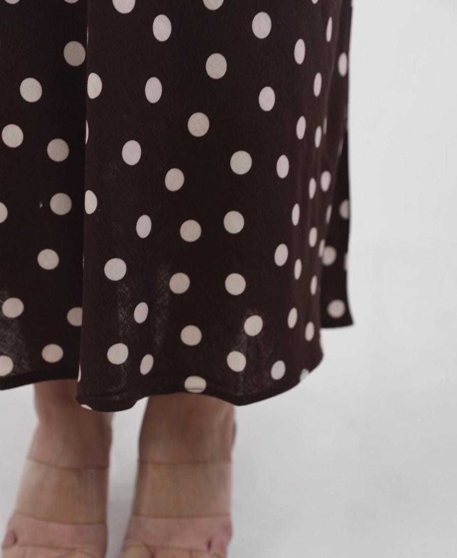 Long brown polka dot skirt
