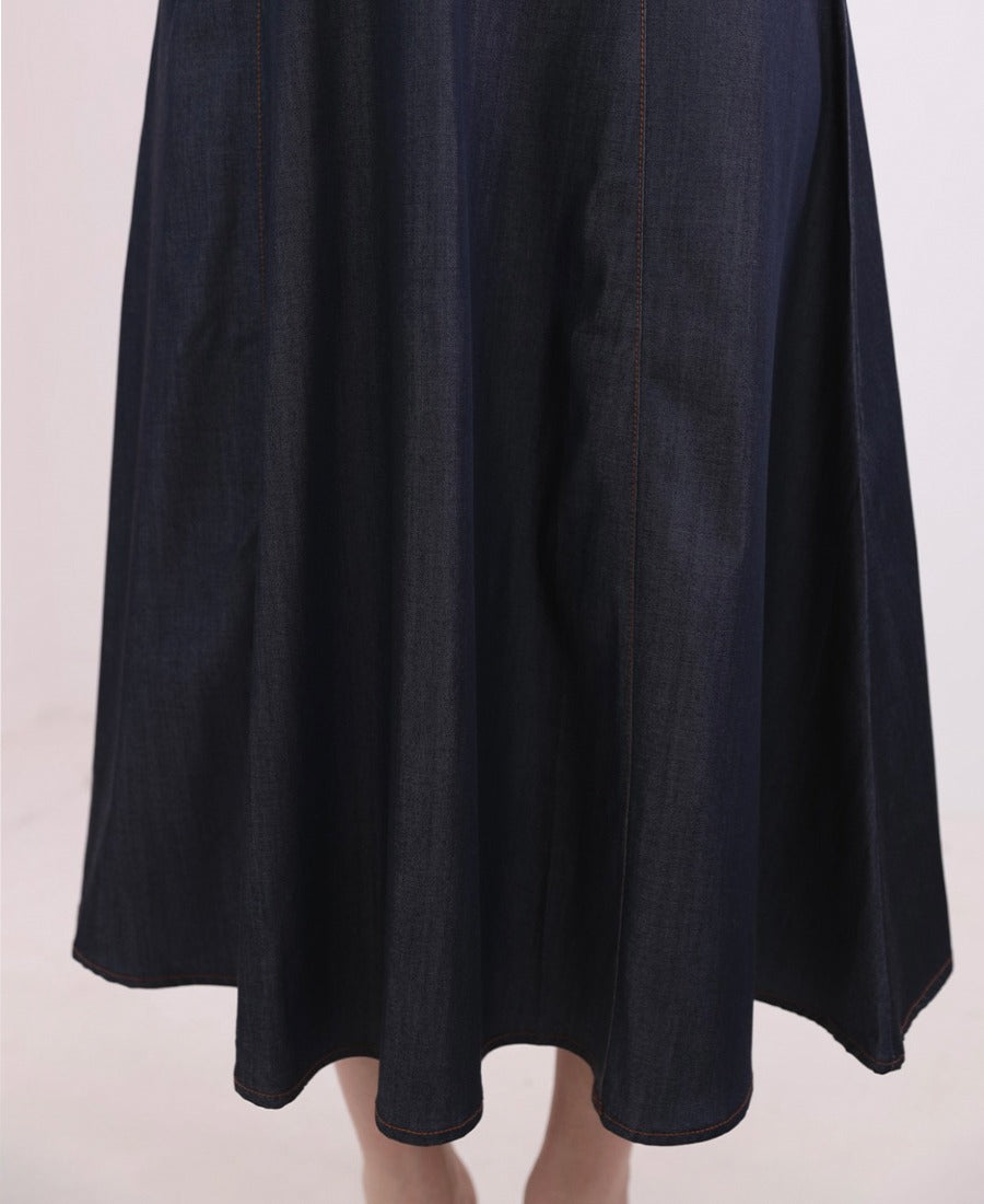 Brown denim tank top dress with belt