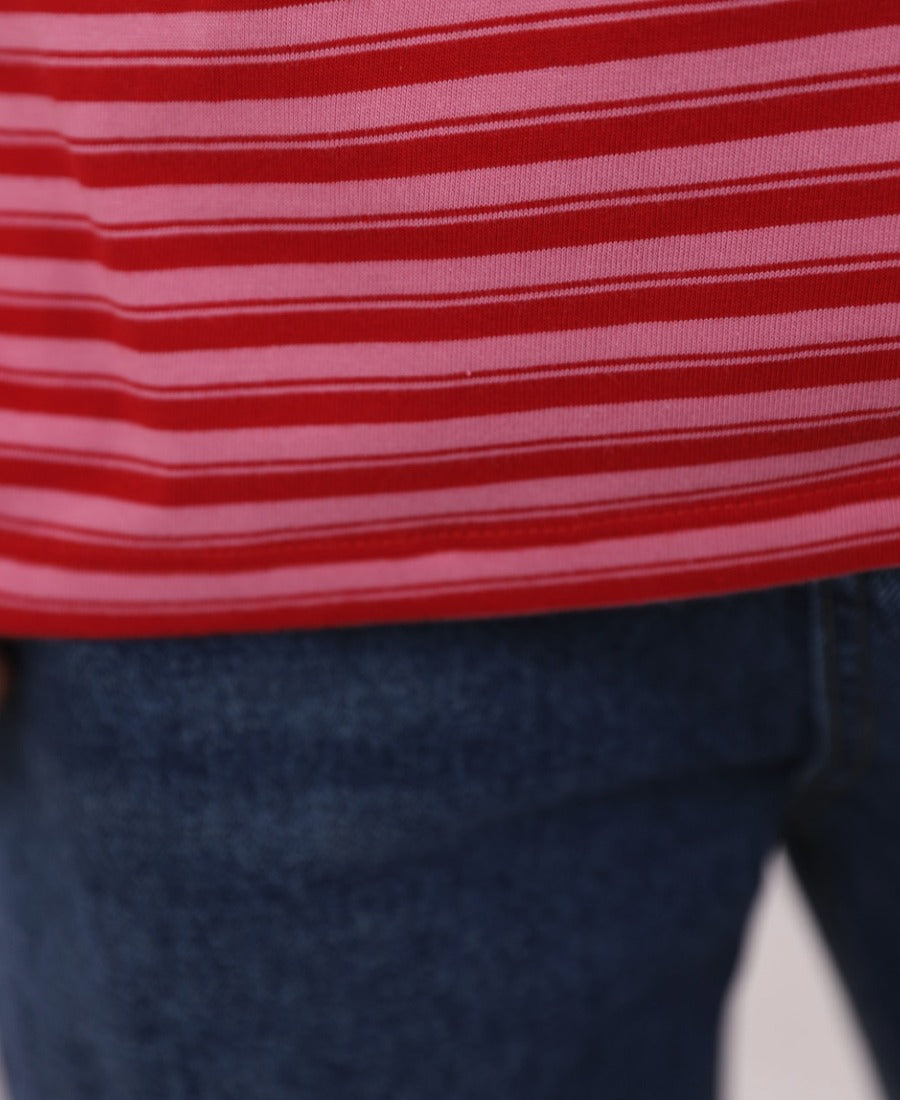 Oversized red-pink striped T-shirt
