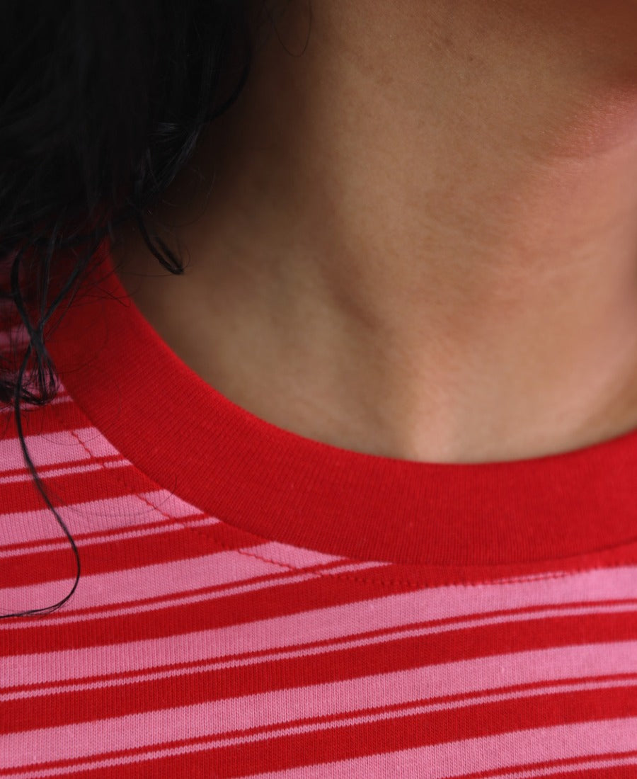 Oversized red-pink striped T-shirt